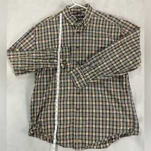Nautica XL Pima Cotton Long Sleeve Oxford Navy Brown Plaid